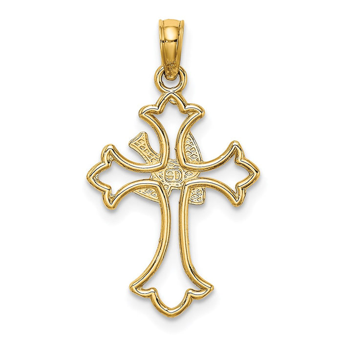 Million Charms 14K Yellow Gold Themed Cut-Out Dove Center Relgious Cross Charm