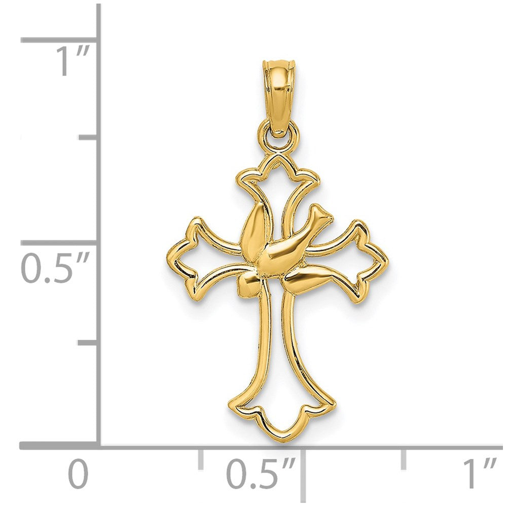 Million Charms 14K Yellow Gold Themed Cut-Out Dove Center Relgious Cross Charm