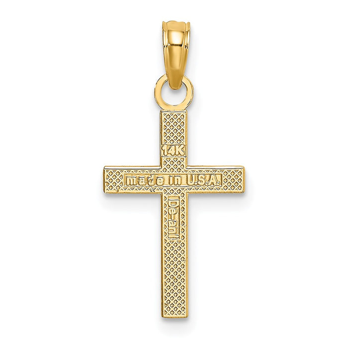 Million Charms 14K Yellow Gold Themed Textured Center Block Relgious Cross Charm