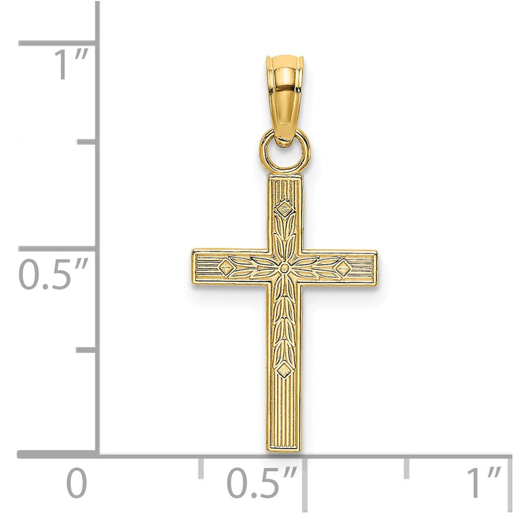 Million Charms 14K Yellow Gold Themed Textured Center Block Relgious Cross Charm