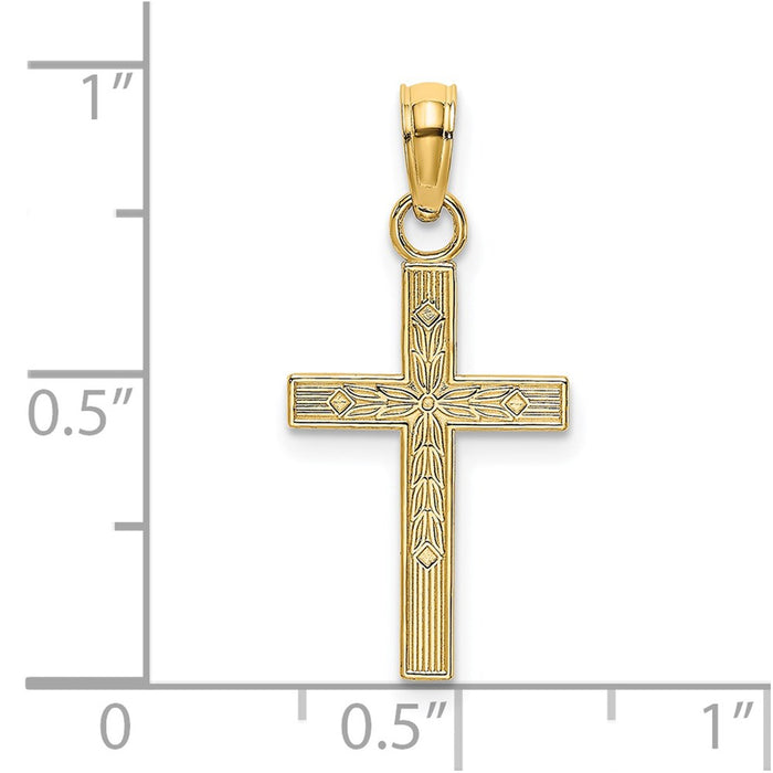 Million Charms 14K Yellow Gold Themed Textured Center Block Relgious Cross Charm