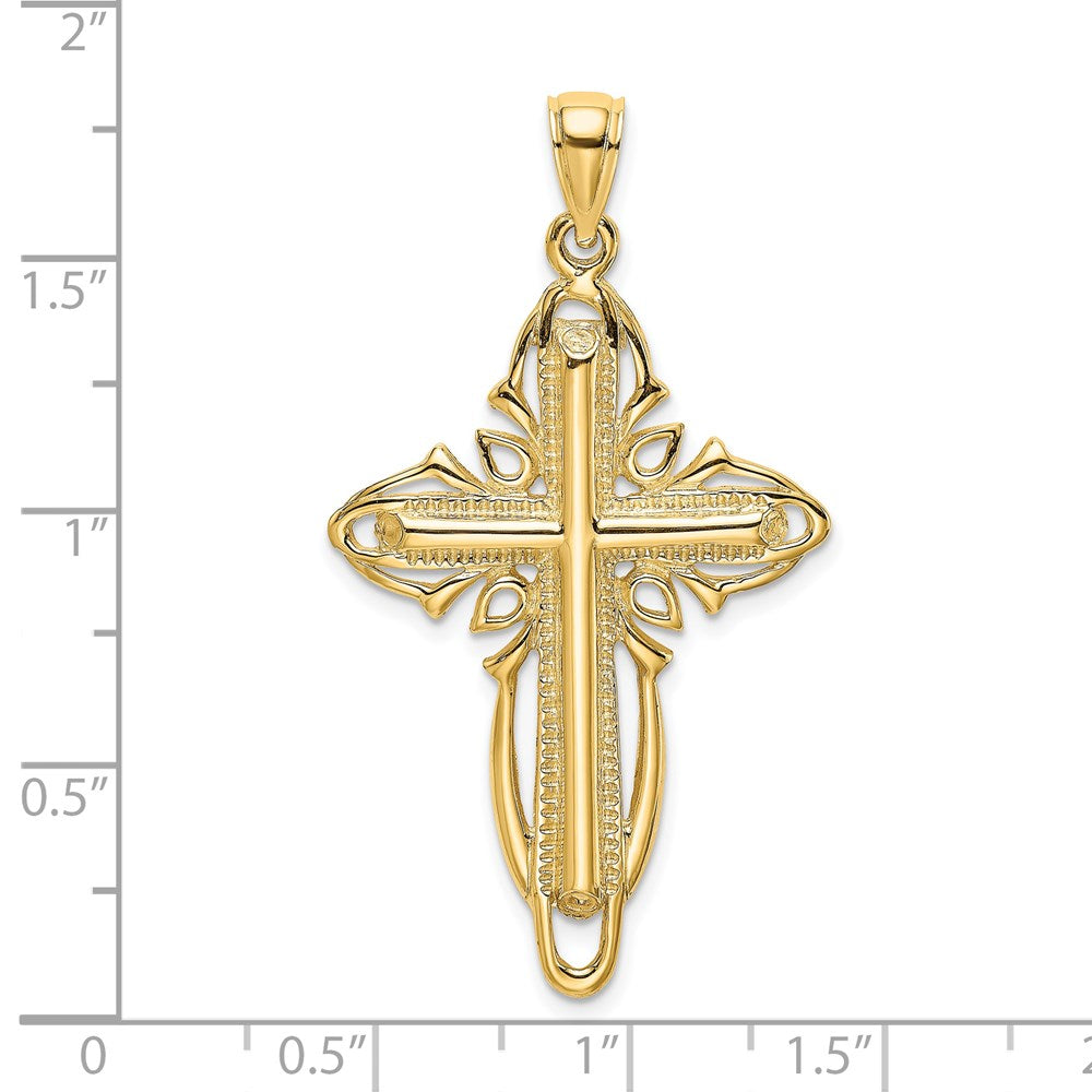 Million Charms 14K Yellow Gold Themed Polished & Textured Cross