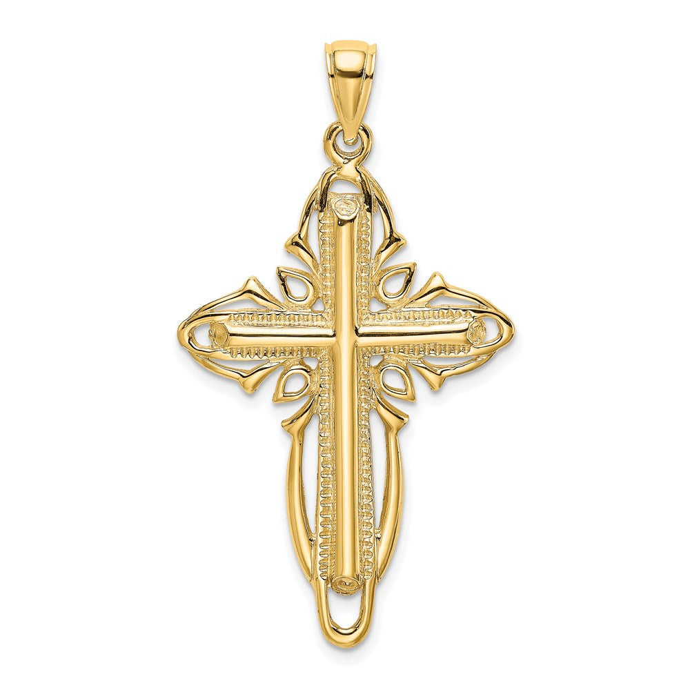 Million Charms 14K Yellow Gold Themed Polished & Textured Cross