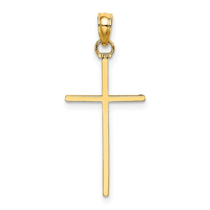 Million Charms 14K Yellow Gold Themed 3-D & Polished Stick Relgious Cross Charm