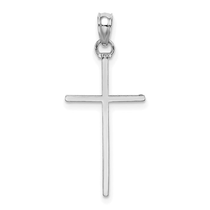 Million Charms 14K White Gold Themed 3-D & Polished Stick Relgious Cross Charm