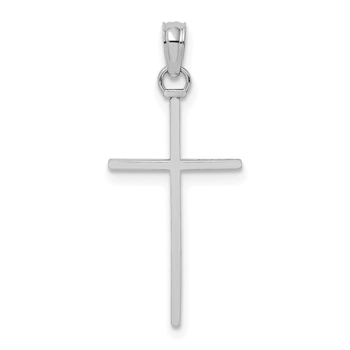 Million Charms 14K White Gold Themed 3-D & Polished Stick Relgious Cross Charm