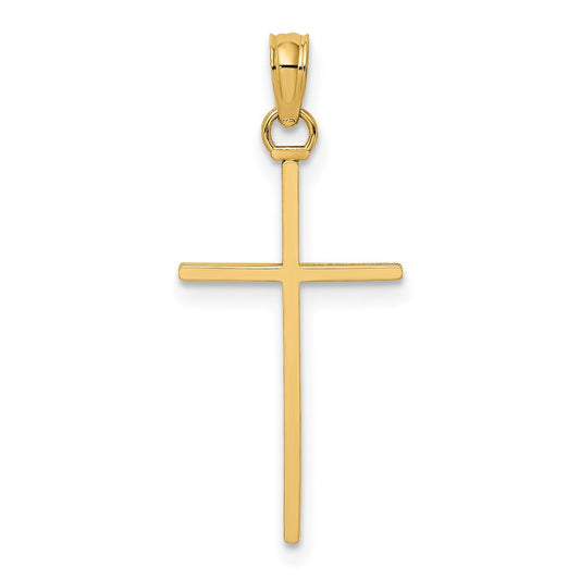 Million Charms 14K Yellow Gold Themed 3-D & Polished Stick Relgious Cross Charm