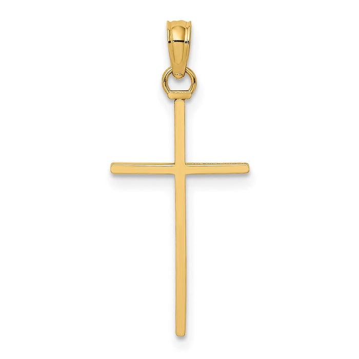 Million Charms 14K Yellow Gold Themed 3-D & Polished Stick Relgious Cross Charm