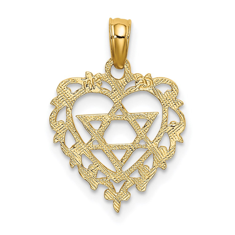 Million Charms 14K Yellow Gold Themed Textured Stare Of David In Heart Charm