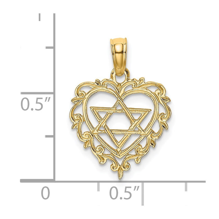 Million Charms 14K Yellow Gold Themed Textured Stare Of David In Heart Charm