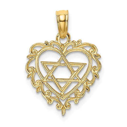 Million Charms 14K Yellow Gold Themed Textured Stare Of David In Heart Charm