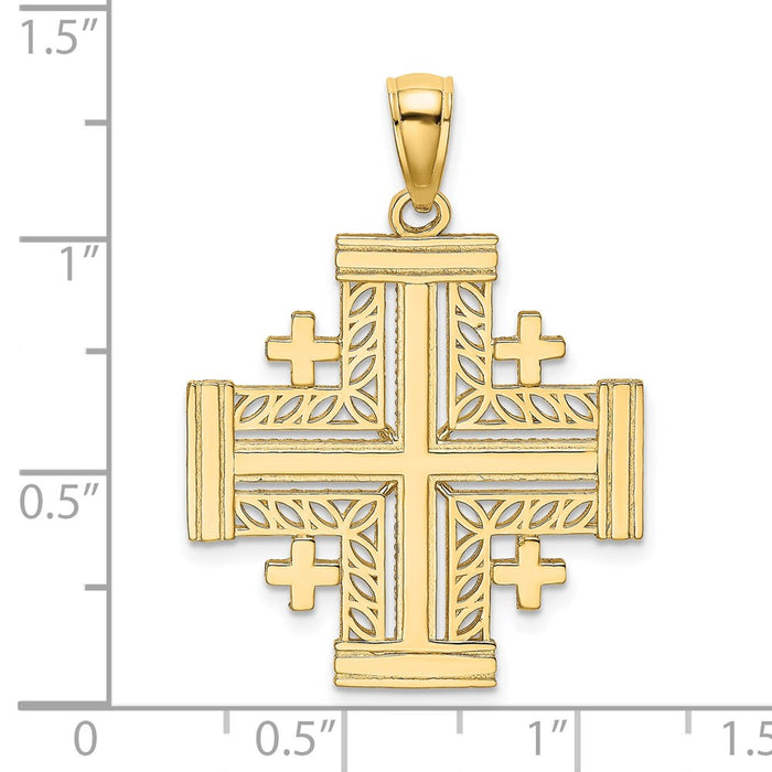 Million Charms 14K Yellow Gold Themed Cut-Out Jerusalem Relgious Cross (Crusader'S Cross) Charm