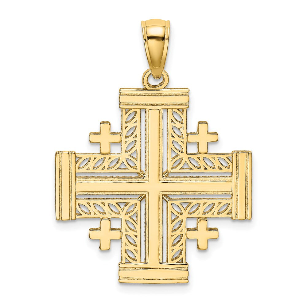 Million Charms 14K Yellow Gold Themed Cut-Out Jerusalem Relgious Cross (Crusader'S Cross) Charm