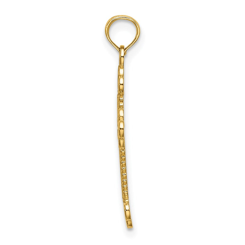 Million Charms 14K Yellow Gold Themed Textured & Cut-Out With Rope Frame Block Relgious Cross Charm