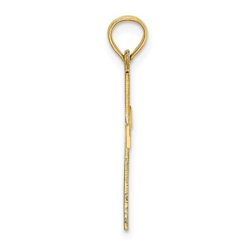 Million Charms 14K Yellow Gold Themed Engraved Relgious Cross With Flared Tips Charm