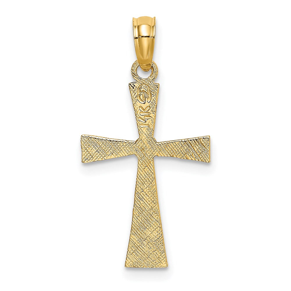 Million Charms 14K Yellow Gold Themed Engraved Relgious Cross With Flared Tips Charm