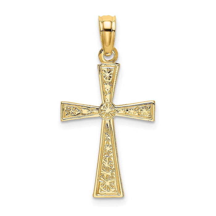 Million Charms 14K Yellow Gold Themed Engraved Relgious Cross With Flared Tips Charm