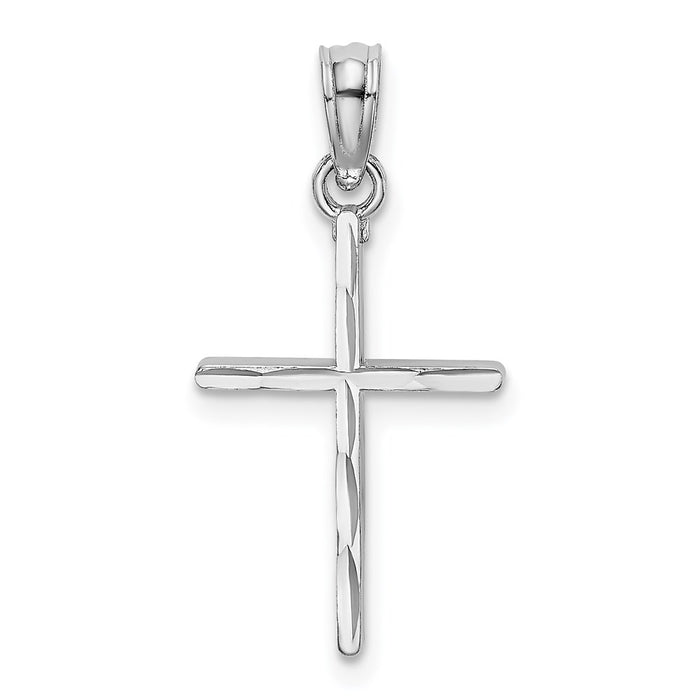 Million Charms 14K White Gold Themed Diamond-Cut & Polished Relgious Cross Charm