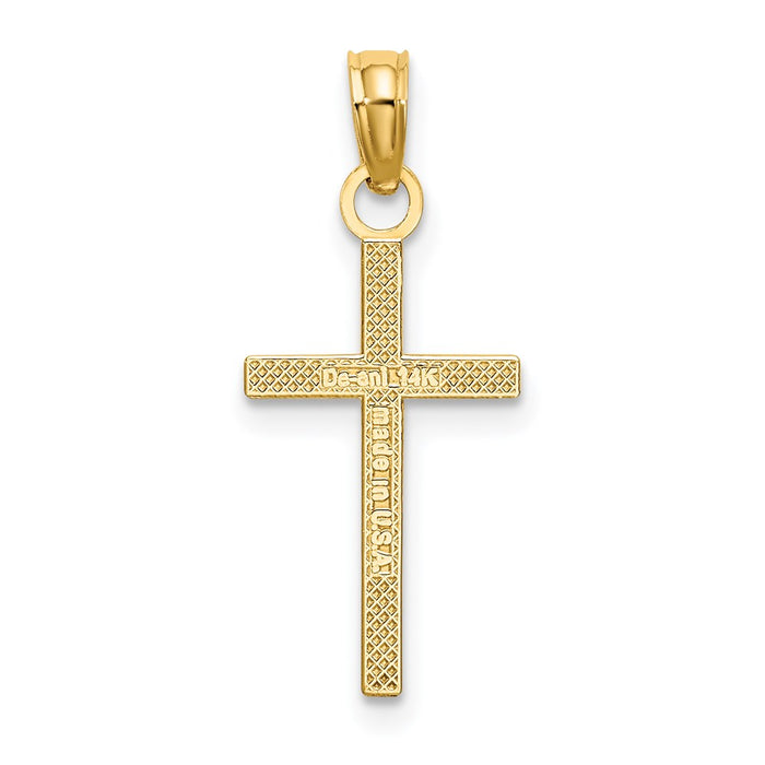 Million Charms 14K Yellow Gold Themed 2-D & Polished Block Style Stick Relgious Cross Charm