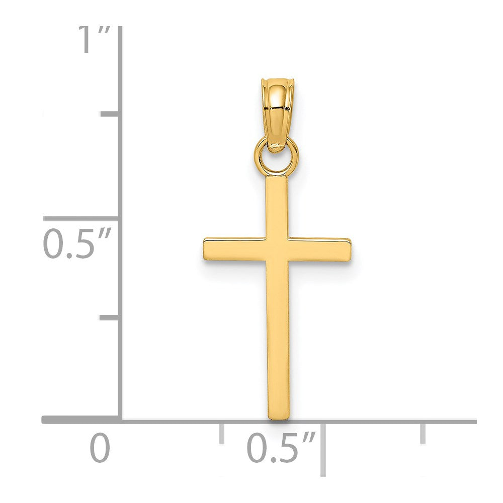 Million Charms 14K Yellow Gold Themed 2-D & Polished Block Style Stick Relgious Cross Charm
