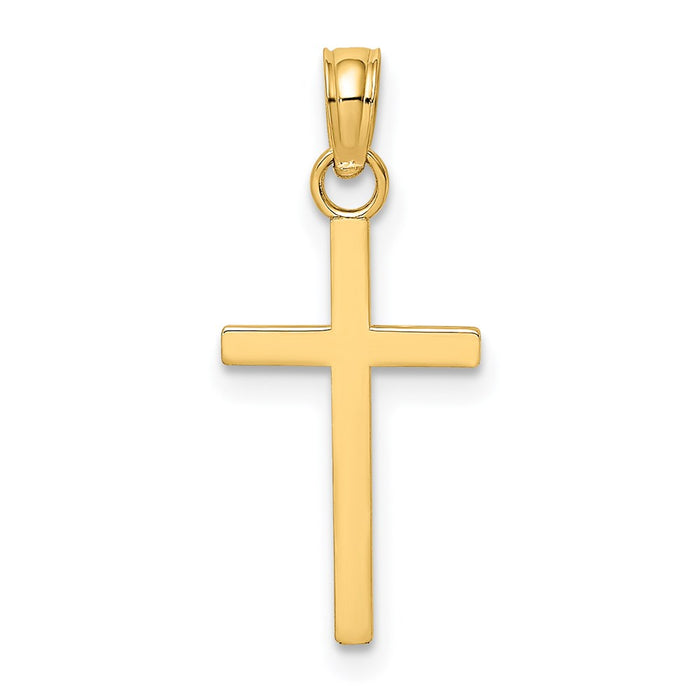 Million Charms 14K Yellow Gold Themed 2-D & Polished Block Style Stick Relgious Cross Charm