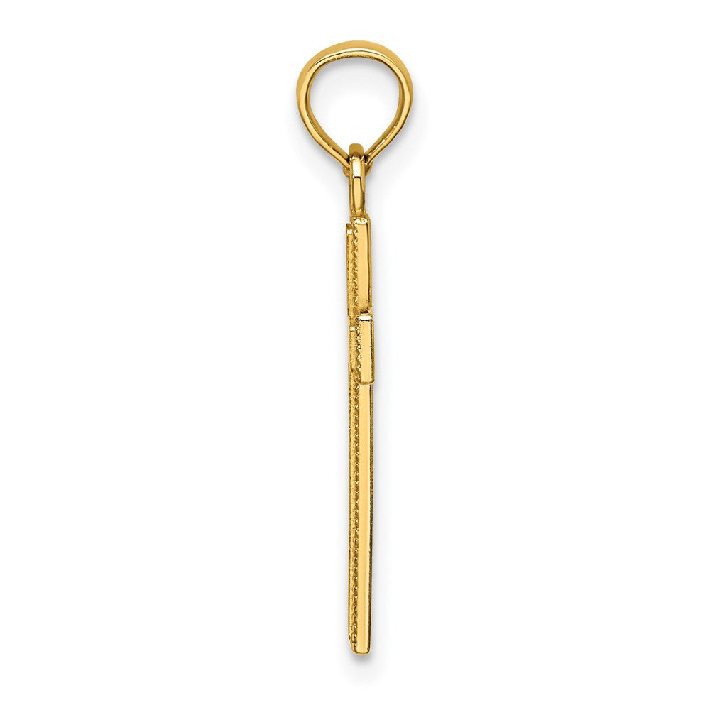 Million Charms 14K Yellow Gold Themed Polished & Block Style Beaded Edge Relgious Cross Charm