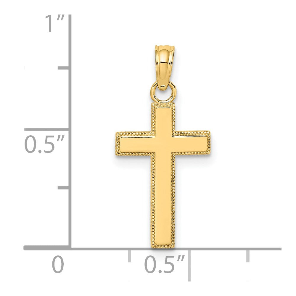 Million Charms 14K Yellow Gold Themed Polished & Block Style Beaded Edge Relgious Cross Charm