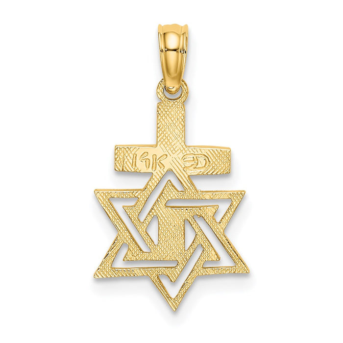 Million Charms 14K Yellow Gold Themed Polished & Engraved Religious Jewish Star Of David & Relgious Cross Charm