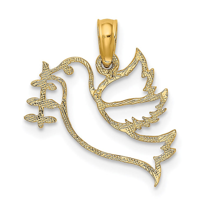 Million Charms 14K Yellow Gold Themed Cut-Out Dove Holding Olvie Branch Charm