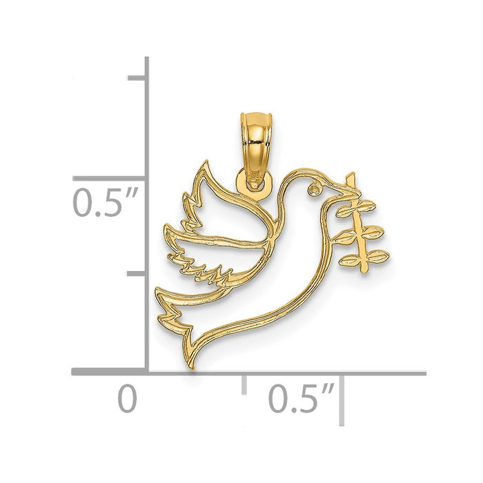Million Charms 14K Yellow Gold Themed Cut-Out Dove Holding Olvie Branch Charm