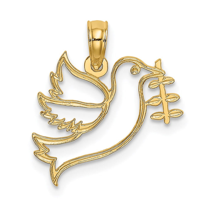 Million Charms 14K Yellow Gold Themed Cut-Out Dove Holding Olvie Branch Charm