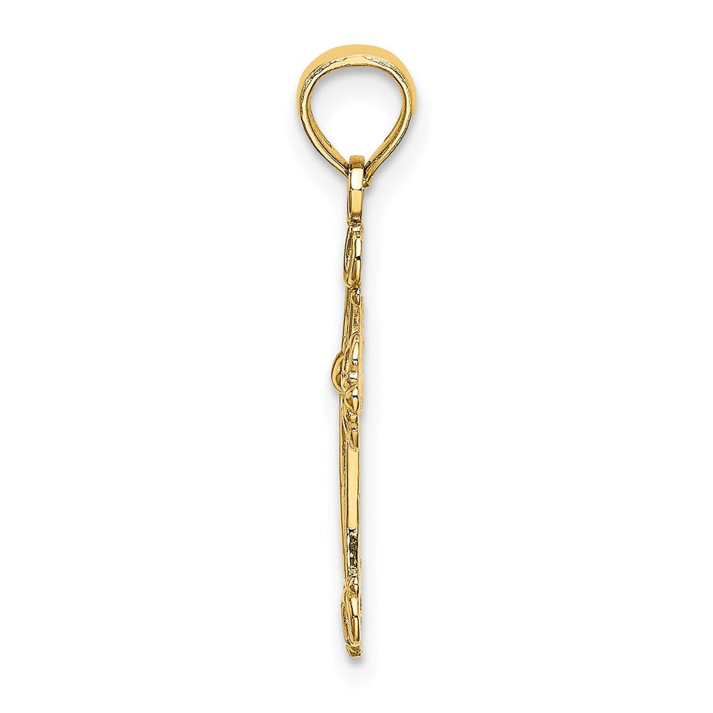 Million Charms 14K Yellow Gold Themed Relgious Cross With Scroll Tips & Button Center Charm