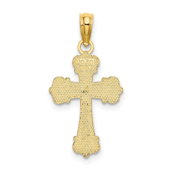 Million Charms 14K Yellow Gold Themed Relgious Cross With Scroll Tips & Button Center Charm