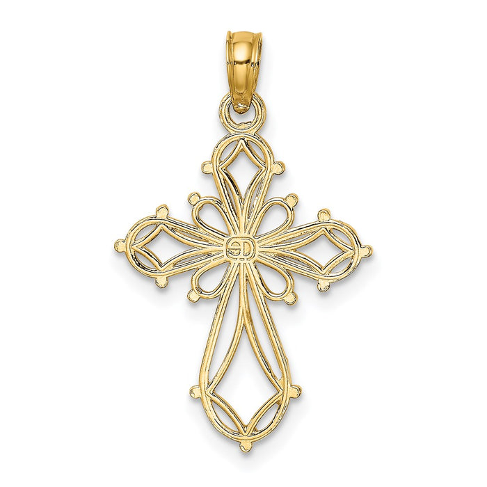 Million Charms 14K Yellow Gold Themed Cut-Out Fancy Relgious Cross Charm