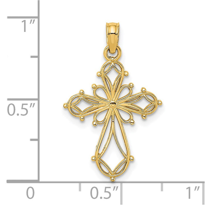 Million Charms 14K Yellow Gold Themed Cut-Out Fancy Relgious Cross Charm
