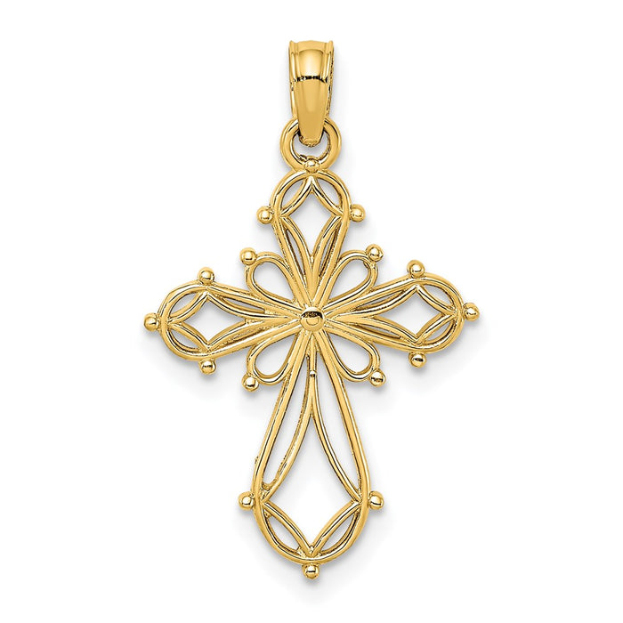 Million Charms 14K Yellow Gold Themed Cut-Out Fancy Relgious Cross Charm