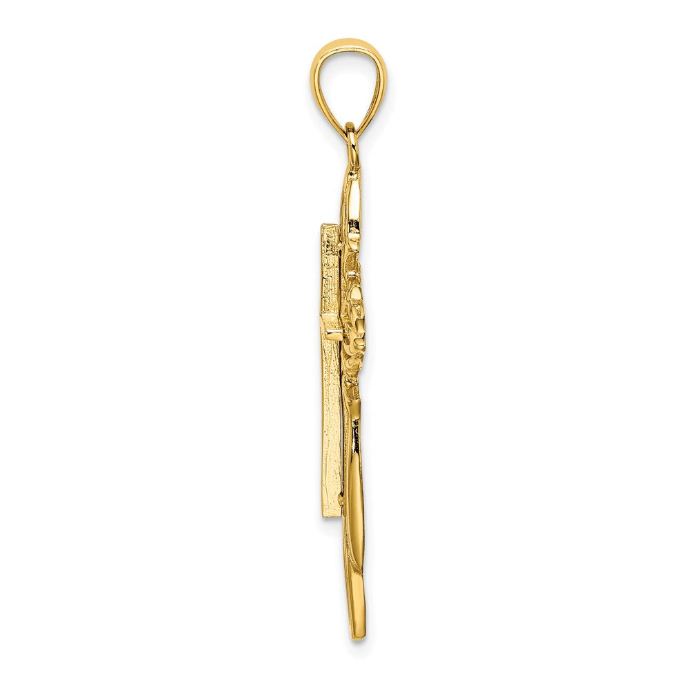 Million Charms 14K Yellow Gold Themed Polished & Cut-Out Beaded Cross