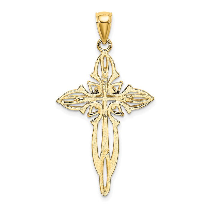 Million Charms 14K Yellow Gold Themed Polished & Cut-Out Beaded Cross