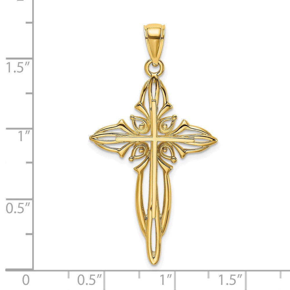 Million Charms 14K Yellow Gold Themed Polished & Cut-Out Beaded Cross
