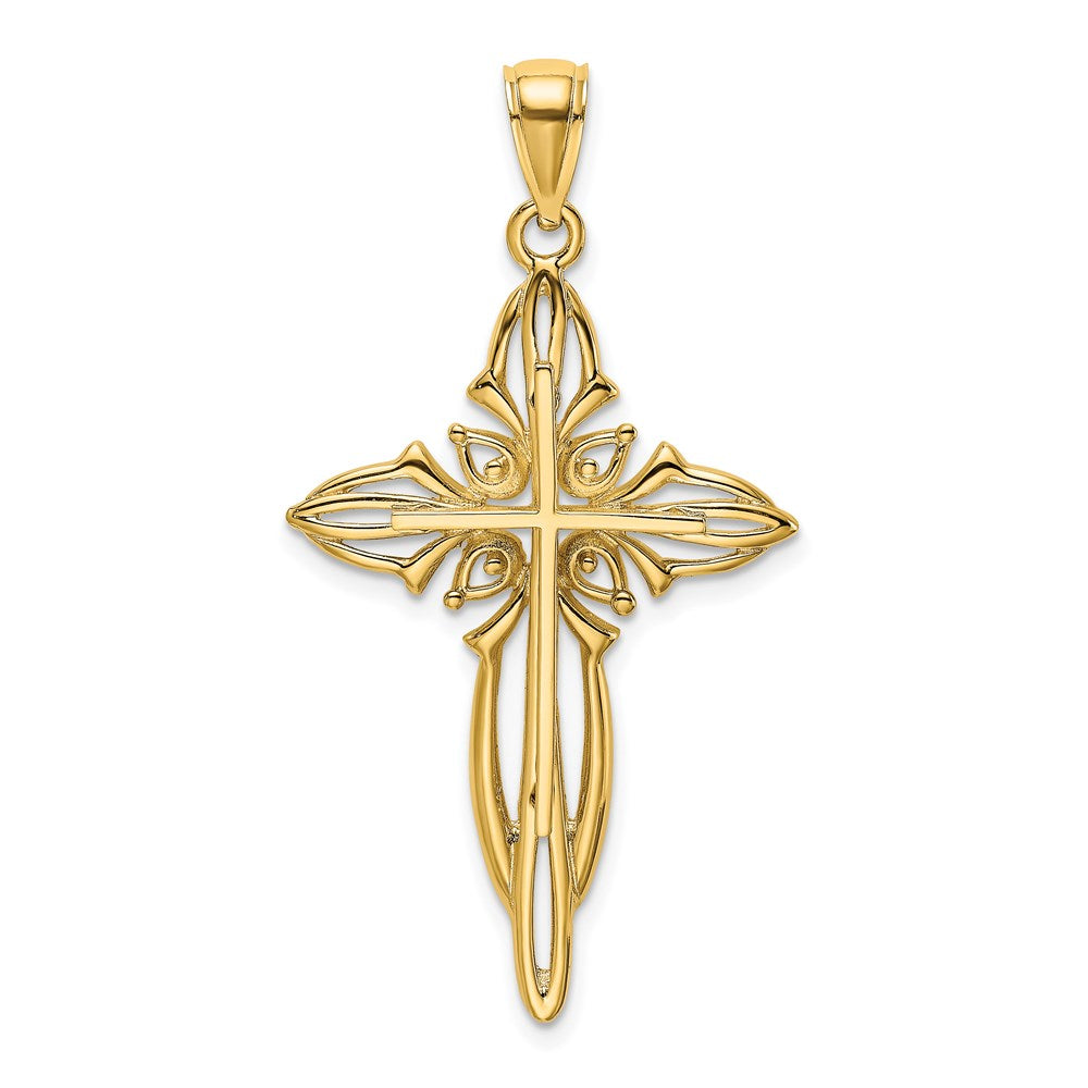 Million Charms 14K Yellow Gold Themed Polished & Cut-Out Beaded Cross