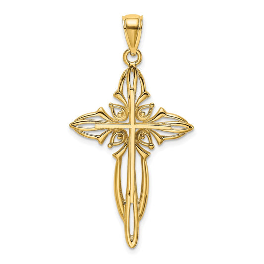 Million Charms 14K Yellow Gold Themed Polished & Cut-Out Beaded Cross