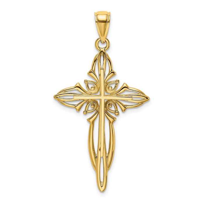 Million Charms 14K Yellow Gold Themed Polished & Cut-Out Beaded Cross