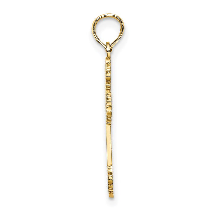 Million Charms 14K Yellow Gold Themed Polished & Textured Fancy Relgious Cross Charm