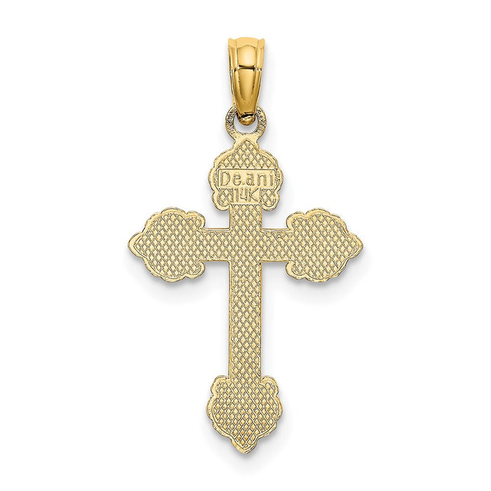Million Charms 14K Yellow Gold Themed Polished & Textured Fancy Relgious Cross Charm