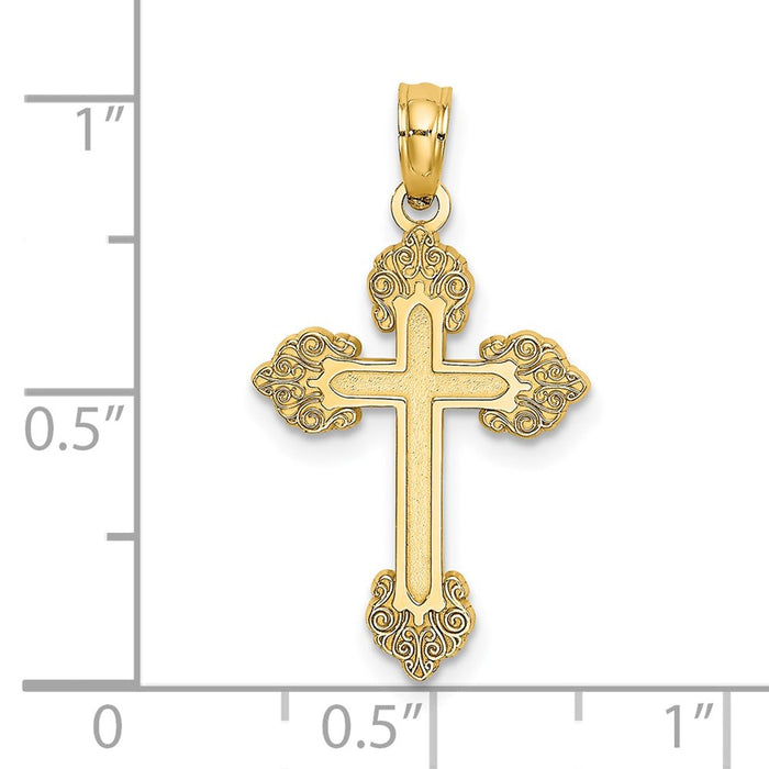 Million Charms 14K Yellow Gold Themed Polished & Textured Fancy Relgious Cross Charm