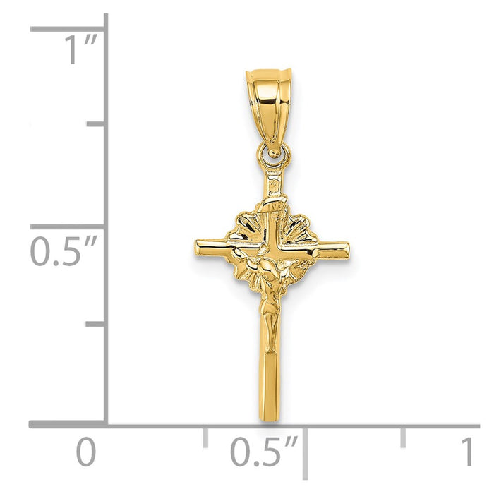 Million Charms 14K Yellow Gold Themed 2-D Starburst Relgious Crucifix Charm