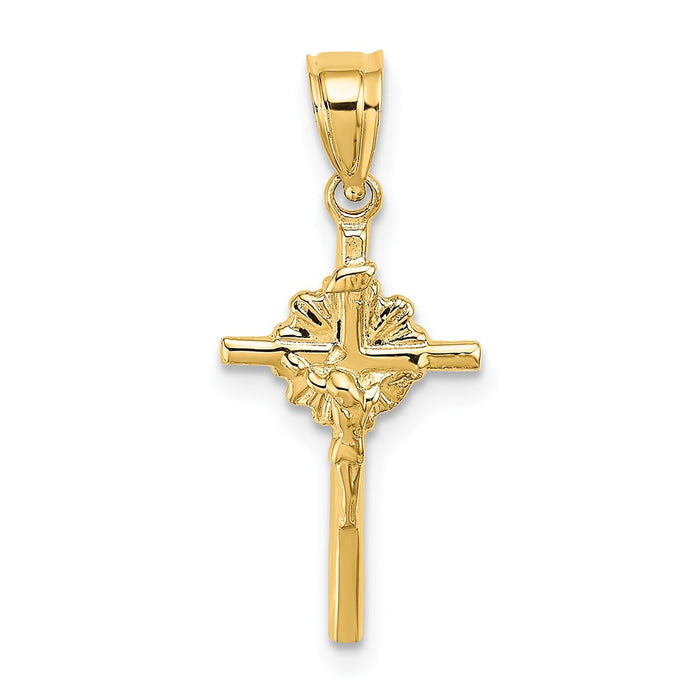 Million Charms 14K Yellow Gold Themed 2-D Starburst Relgious Crucifix Charm