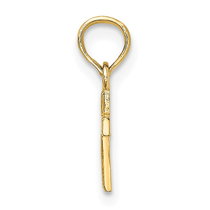 Million Charms 14K Yellow Gold Themed Polished & Engraved Mini Relgious Cross Charm