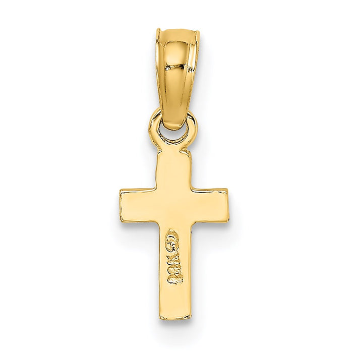 Million Charms 14K Yellow Gold Themed Polished & Engraved Mini Relgious Cross Charm