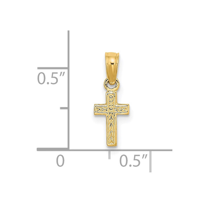 Million Charms 14K Yellow Gold Themed Polished & Engraved Mini Relgious Cross Charm
